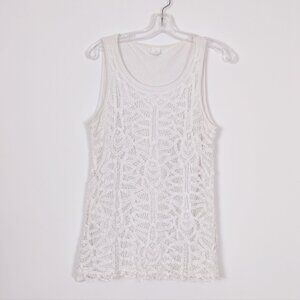 Jones  York White Sleeveless Crochet Overlay Tank Top Size Medium
